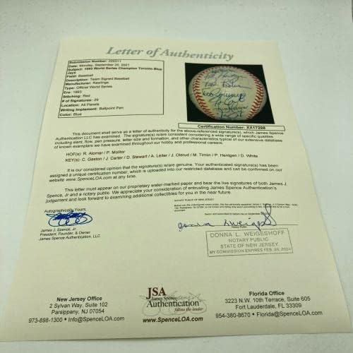 1993 טורונטו בלו ג'ייס סדרה העולמית אלופת אלופות החתמה על בייסבול JSA COA - כדורי בייסבול עם חתימה